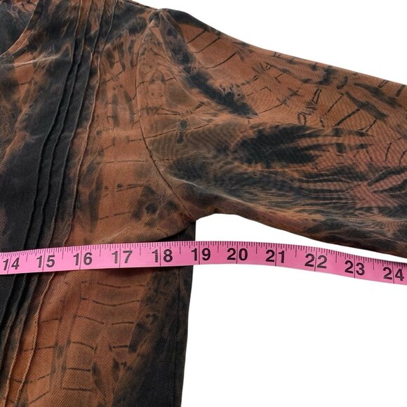 TOOFAN Women Blouse Pintuck Tie Dye Swirl Pattern Sz S Black Cooper 13-1 - Picture 5 of 9